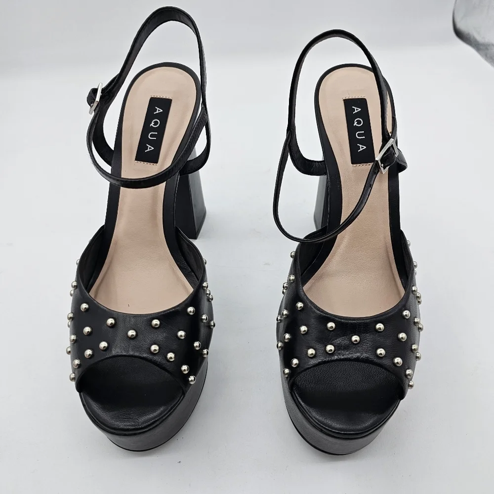 Aqua Women's Cullen High Heel Platform Sandals Studded Peep Toe Black Size 10